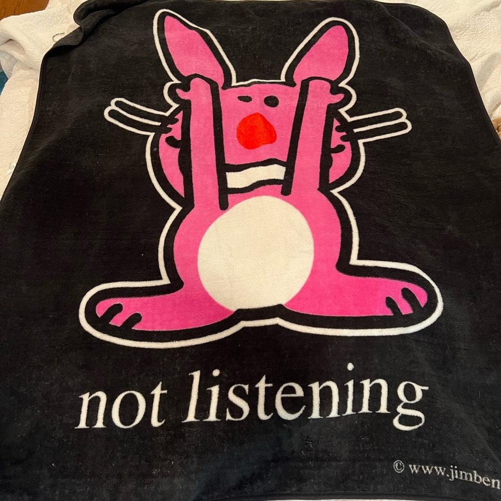 It's Happy Bunny Not Listening throw blanket